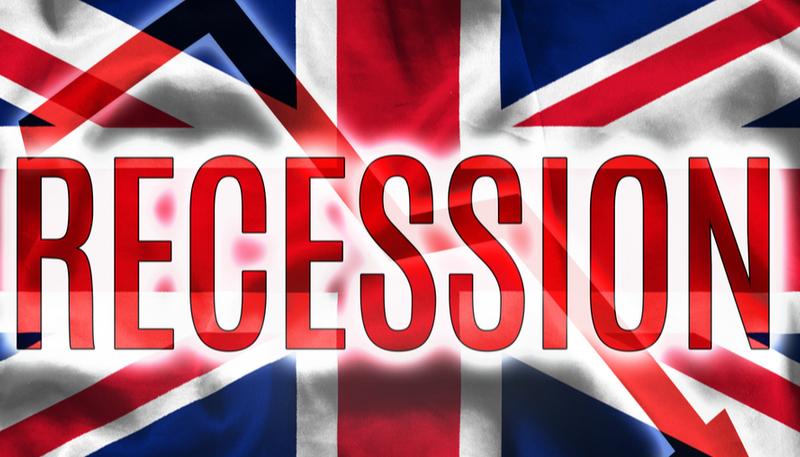 UK flag recession arrow down